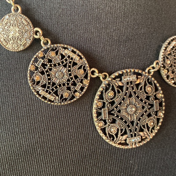 Brassy Brushed Gold Circular Disc Bling Necklace - Picture 3 of 5